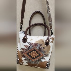 NWT MYRA BAG Azure Patterned Leather and Hairon Bag